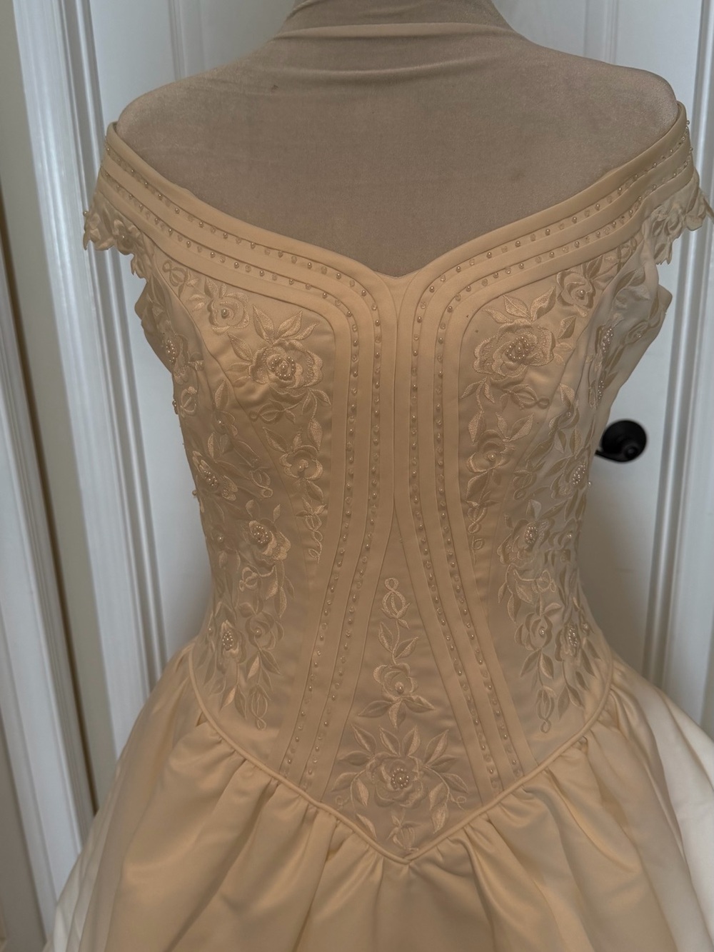 Ivory Off-Shoulder Embroidered St. Patrick Wedding Dress